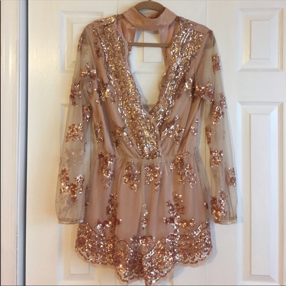 Dor L’Dor Boutique Rose Gold Sequin Romper